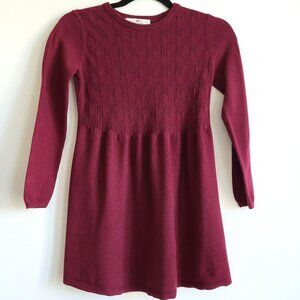 H&M Girls Sweater Knit Dress | Maroon/Burgundy Cable Knit Detail | Size 6X / 7